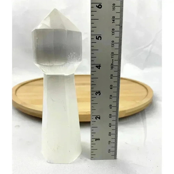 6" Natural Selenite Tower Carved Quartz Crystal Wand Healing 348 g - Picture 3 of 12